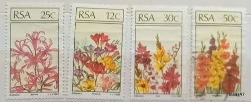 RSA - 1985 - Flower Emigrants of South Africa - Set of 4 Used prev mounted stamps
