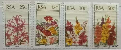 RSA - 1985 - Flower Emigrants of South Africa - Set of 4 Used prev mounted stamps
