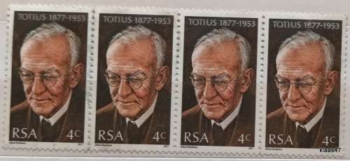 RSA - 1977 - Birth Centenary of Totius - Strip of 4 Mint stamps