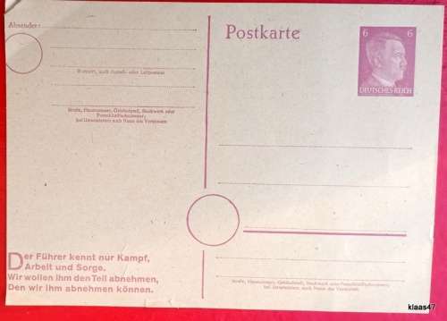 Germany - WW2 1940`s - Hitler Stamped Post card - Unused