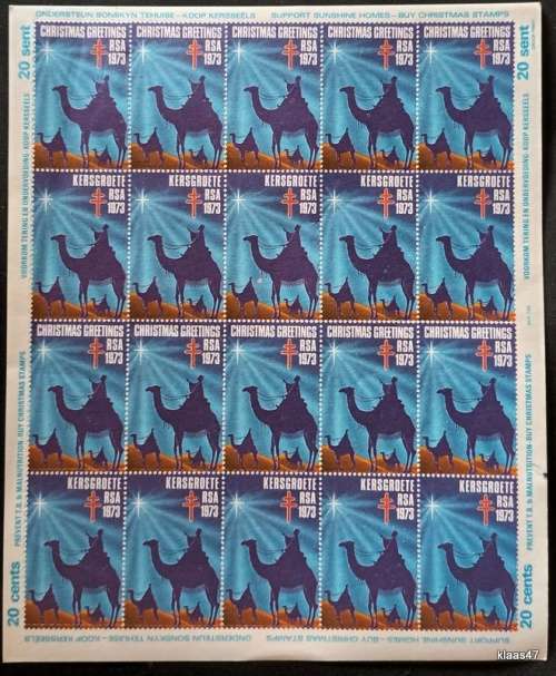 RSA - 1973 - Christmas Greetings - Sheet of 20 Charity Stamps (Prevent TB Malnutrition)
