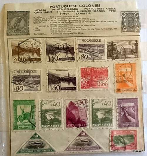 Portuguese Mozambique - 16 Used stamps (Hinged) on Album Sheet