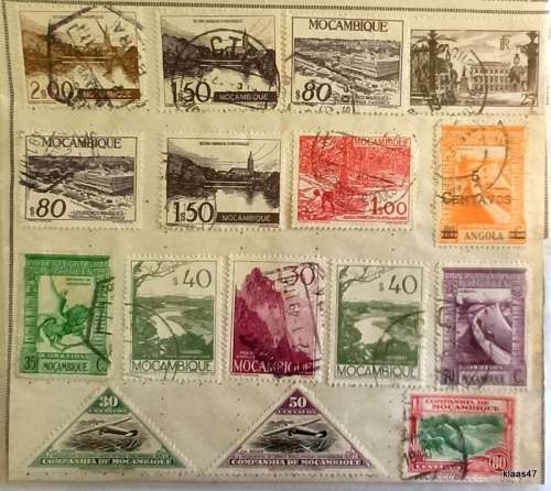 Portuguese Mozambique - 16 Used stamps (Hinged) on Album Sheet