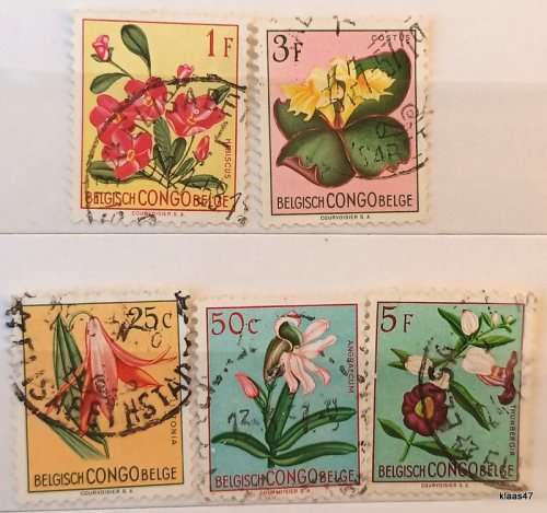 Belgian Congo - 1952 - Flowers - 5 Used stamps