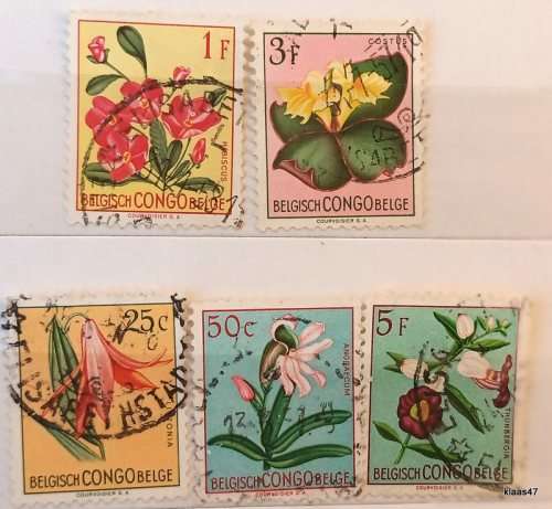 Belgian Congo - 1952 - Flowers - 5 Used stamps