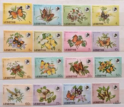 Lesotho - 1984 - Butterflies (Definitive) - Set of 16 Unused stamps