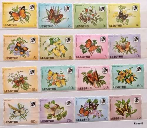 Lesotho - 1984 - Butterflies (Definitive) - Set of 16 Unused stamps
