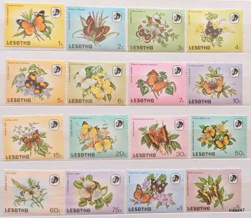 Lesotho - 1984 - Butterflies (Definitive) - Set of 16 Unused stamps