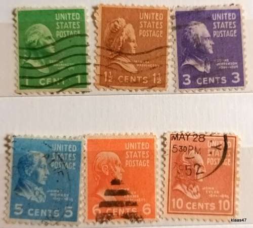 USA - 1938 - Presidential Series - 6 Used stamps