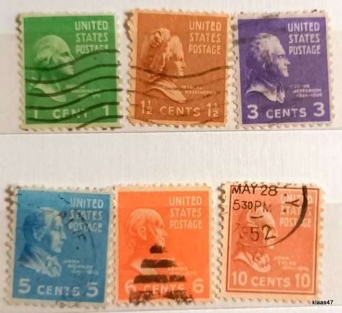 USA - 1938 - Presidential Series - 6 Used stamps