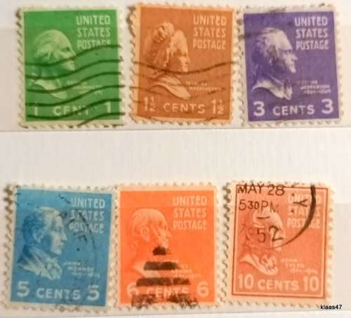 USA - 1938 - Presidential Series - 6 Used stamps