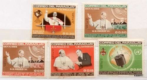 Paraguay - 1965 - UNO Visit of Pope - 5 Mint stamps