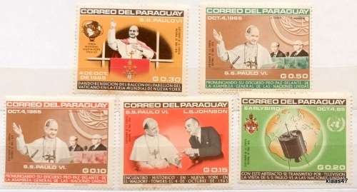 Paraguay - 1965 - UNO Visit of Pope - 5 Mint stamps