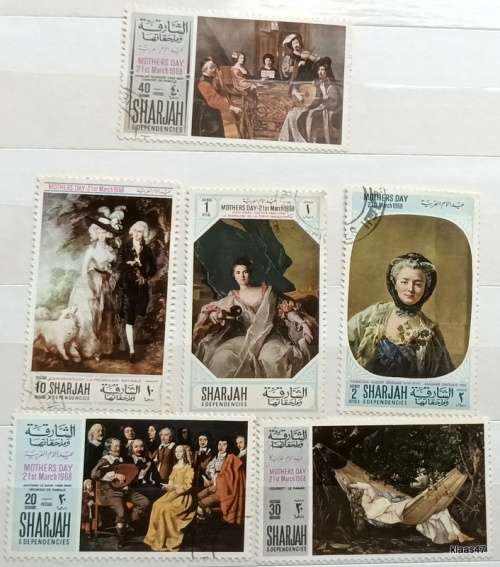 Sharjah - 1968 - Art/Paintings - Mother`s Day - 6 Cancelled stamps