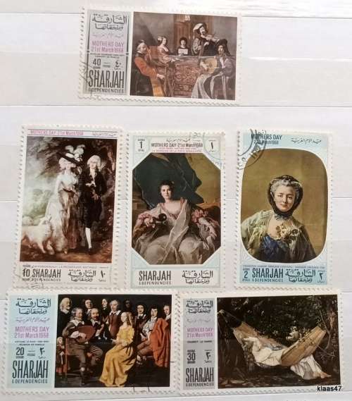 Sharjah - 1968 - Art/Paintings - Mother`s Day - 6 Cancelled stamps