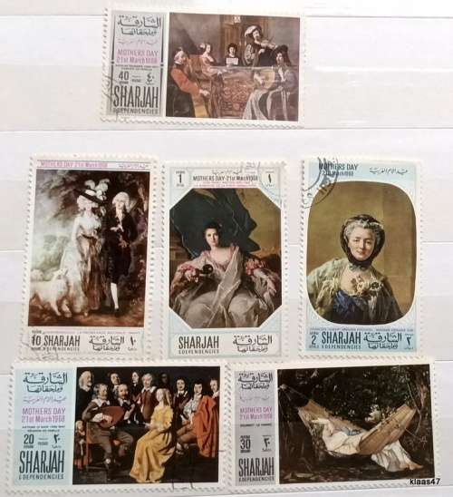 Sharjah - 1968 - Art/Paintings - Mother`s Day - 6 Cancelled stamps
