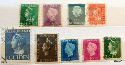 Netherlands - Queen Juliana - Mixed Lot of 9 Used stamps