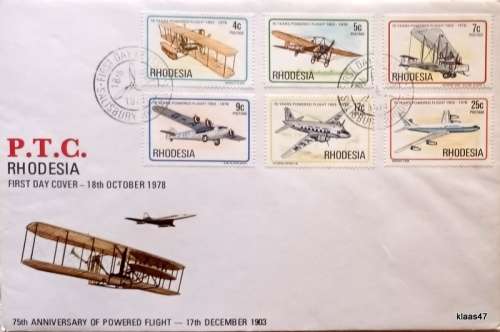 Rhodesia - 1978 - 75th Anniv Powered Flight - FDC (Salisbury cancellation)