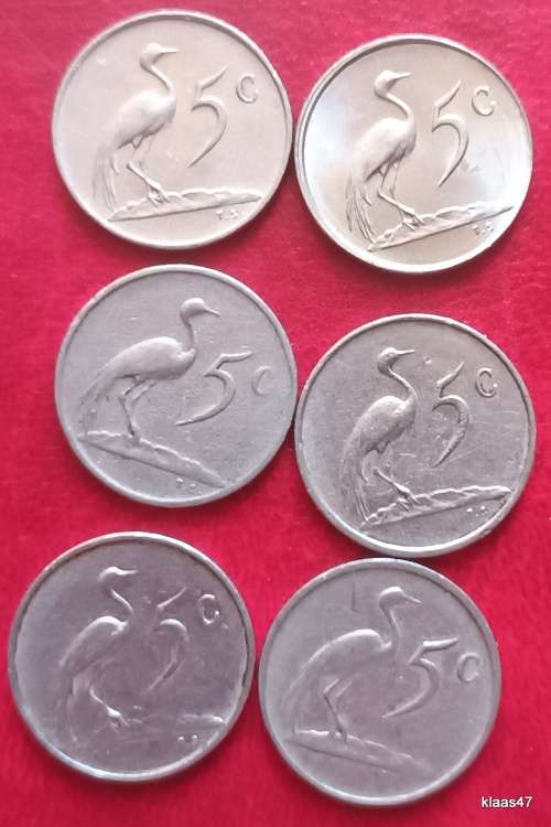 South Africa - Mixed Lot 5c coins - 1963,75,77,81,82,84 (6 Coins)