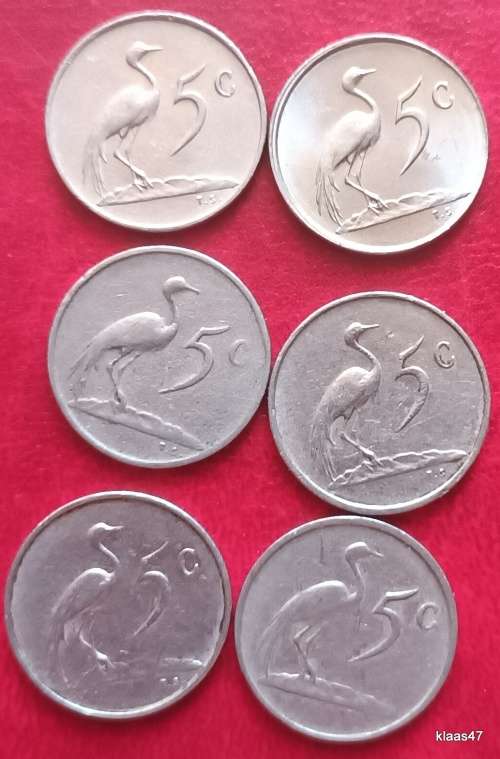 South Africa - Mixed Lot 5c coins - 1963,75,77,81,82,84 (6 Coins)