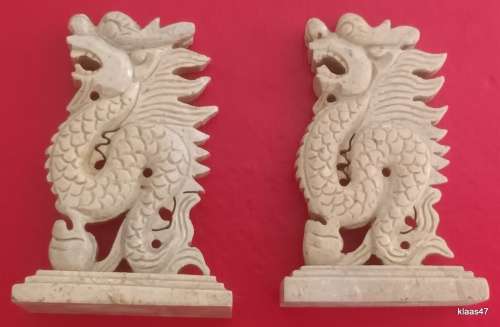 2 Carved Chinese Dragons - Base 30x54mm - 80mm High