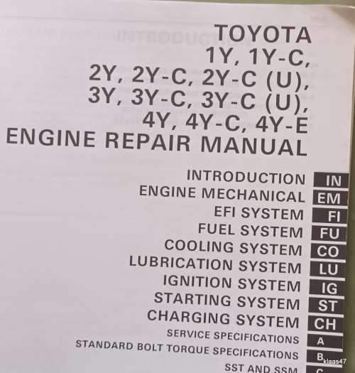 Toyota Engine Repair Manual - 1Y,1Y-C,2Y,2Y-C,2Y-C(U),3Y,3Y-C,3Y-C(U),4Y,4Y-C,4Y-E 1985