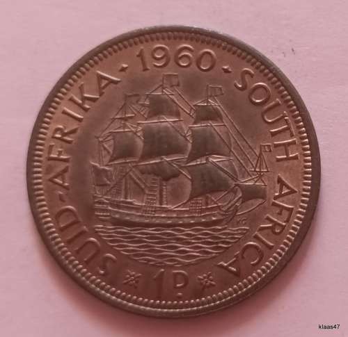 South Africa - 1960 - 1 Penny -  Elizabeth II (1st portrait) - Copper
