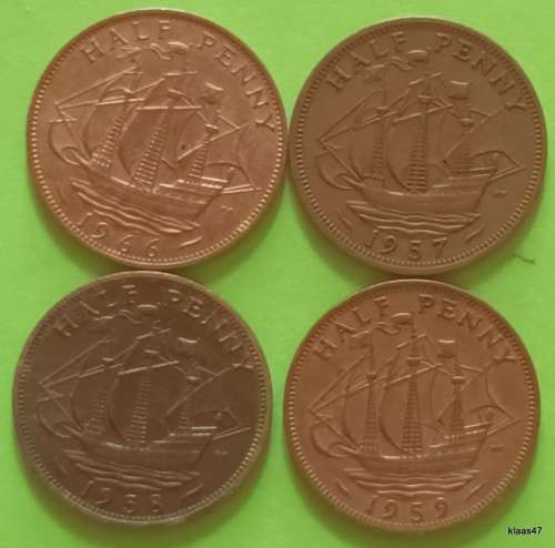 GB - 1957, 1958, 1959, 1966 - ½ Penny - Elizabeth II - Bronze