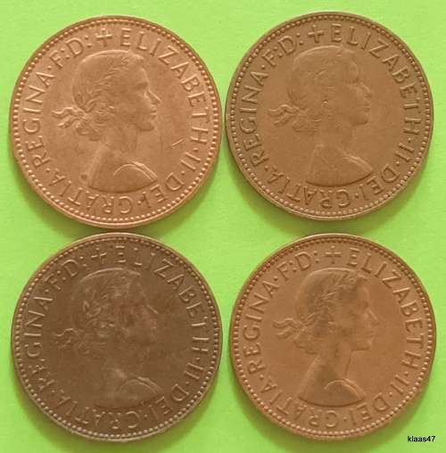 GB - 1957, 1958, 1959, 1966 - ½ Penny - Elizabeth II - Bronze