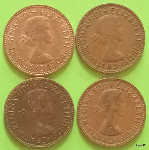 GB - 1957, 1958, 1959, 1966 - ½ Penny - Elizabeth II - Bronze