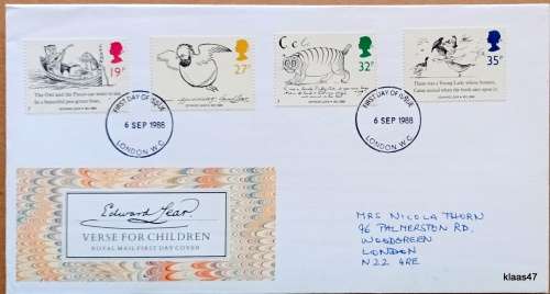 GB - 1986 - Edward Lear: Verse for Children - Royal Mail First Day Cover