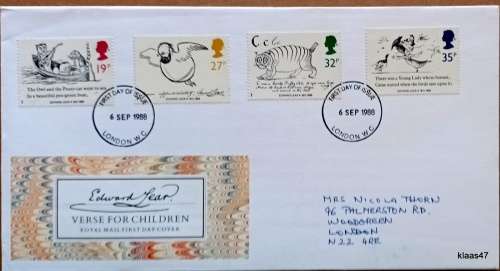 GB - 1986 - Edward Lear: Verse for Children - Royal Mail First Day Cover