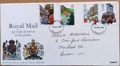 GB - 1985 - Royal Mail 350 Years of Service to the Public  - Royal Mail First Day Cover