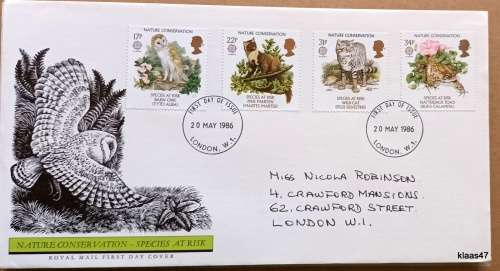 GB - 1986 - Nature Conservation : Species at Risk  - Royal Mail First Day Cover