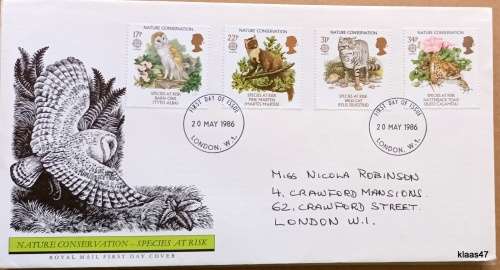 GB - 1986 - Nature Conservation : Species at Risk  - Royal Mail First Day Cover