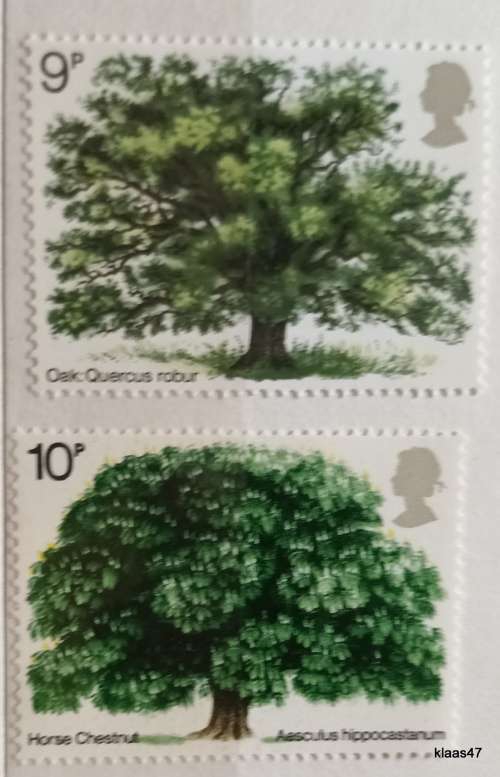 GB - 1973 & 1974 - British Trees Oak & Horse Chestnut - 2 Mint stamps