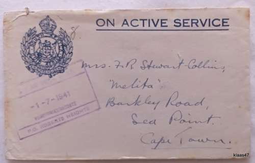 Envelope - On Active Service - SAAF - Dated 1-7-1941 at Voortrekkerhoogte