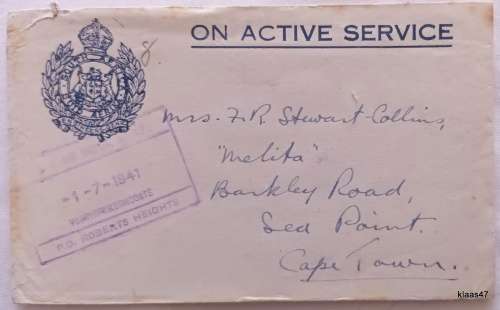 Envelope - On Active Service - SAAF - Dated 1-7-1941 at Voortrekkerhoogte