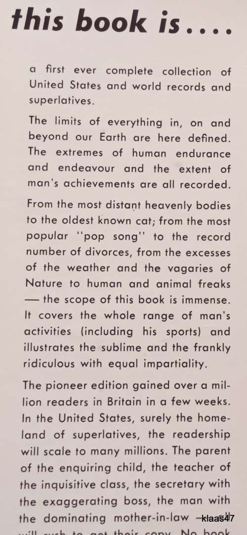 The Guinness Book of Superlatives - Hardcover - 1956 (First Ever)