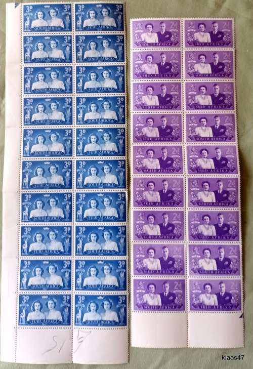 Union of South Africa - 1947 - Royal Visit - Block of 18 2 1/2d and 20 3d Unused stamps