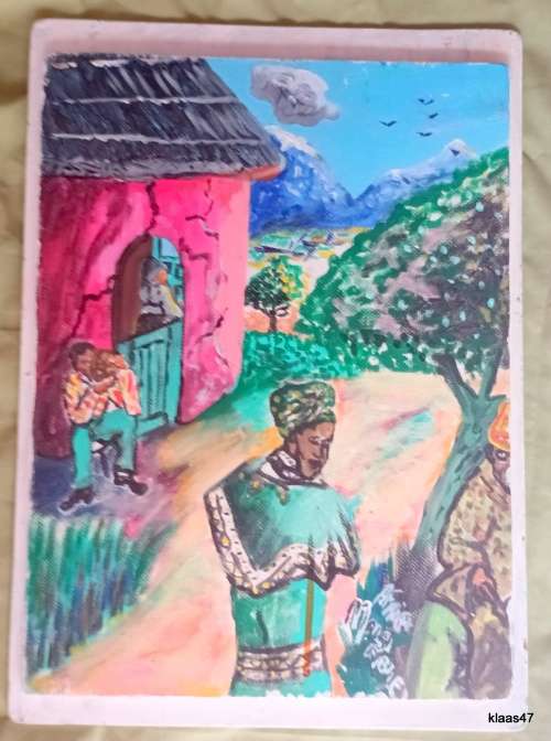 Unframed Oil painted on Board of Rural Scene by Arnie Malambile