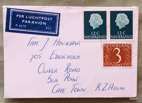 Netherlands - Airmail letter to Cape Town (small envelope)