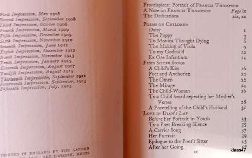 Selected Poems of Francis Thompson (with Biographical Note by Wilfrid Meynell) H/cover 1925 15th Imp