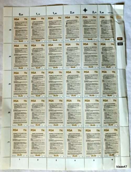RSA - 1984 - New Constitution - 11c Full sheet of 30 Unused stamps