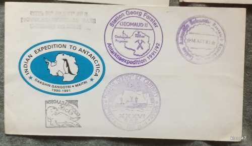 Indian Expedition to Antarctica - 1990-91 - 5 Envelopes with various cancellations (3 Postally used)