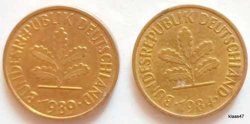 Germany - 1984 and 1989 - 5 pfennig - Brass clad steel
