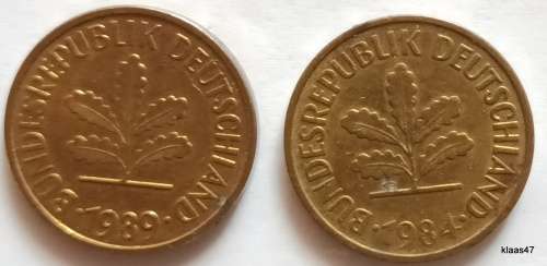 Germany - 1984 and 1989 - 5 pfennig - Brass clad steel