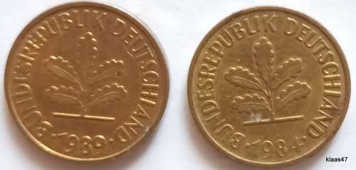 Germany - 1984 and 1989 - 5 pfennig - Brass clad steel