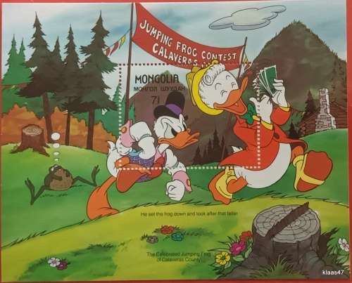 Mongolia - 1987 - Disney (The Celebrated Frog) Commemorative Sheet - Issue No. 4486 with Certificate