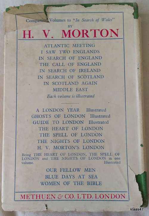 In Search Of Wales - H V  Morton - Hardcover 1949 Nineteenth Edition